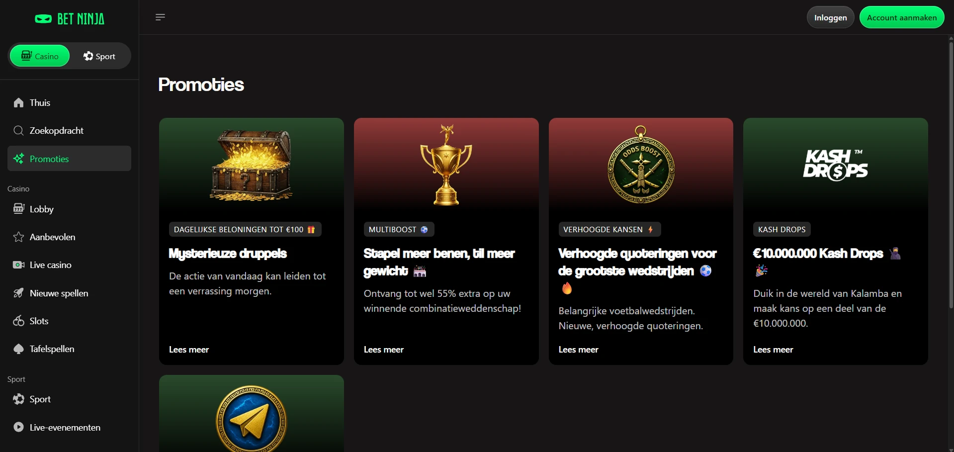 Overzicht van de bonussen en promoties bij Bet Ninja Casino